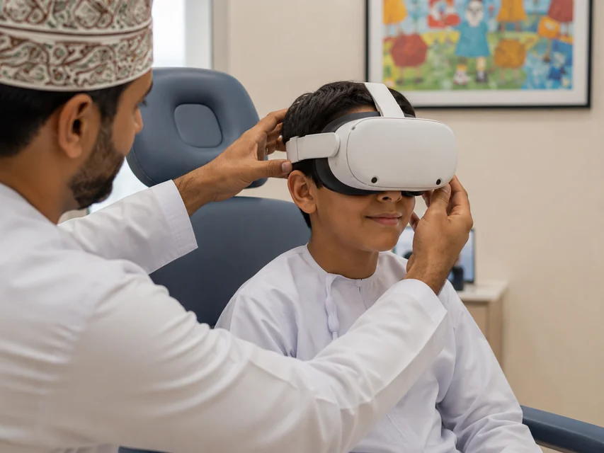 Child using a VR headset during assessment