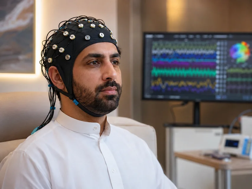 Patient undergoing QEEG brain mapping